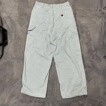스트라이프 와이드 팬츠 하트 자수