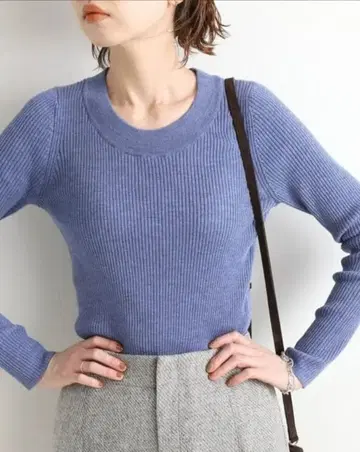 이에나 3x3 리브 U넥 풀오버 니트 블루 IENA