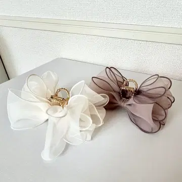 osewaya 쉬폰 리본 헤어 클립 헤어 액세서리 2개 세트