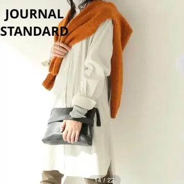 저널 스탠다드 노카라 롱 블라우스 셔츠 밴드 카라 화이트