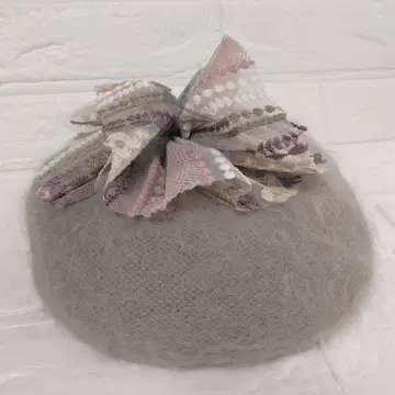 CA4LA 리본 포함 그레이 베레모 원사이즈