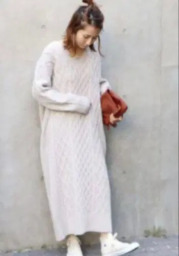 22일까지 판매 FRAMEWORK 케이블 니트 롱 원피스 베이지