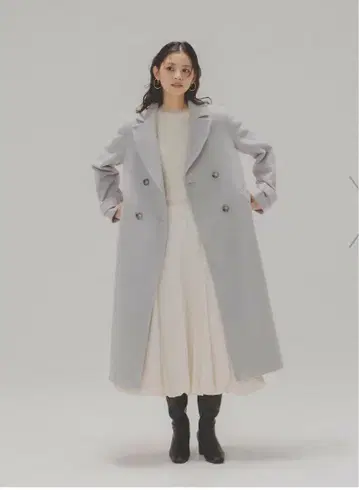 PROPORTION 빅 칼라 더블 체스터 코트 라이트 그레이