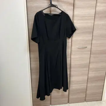 블랙 2XL 반팔 무릎 기장 원피스