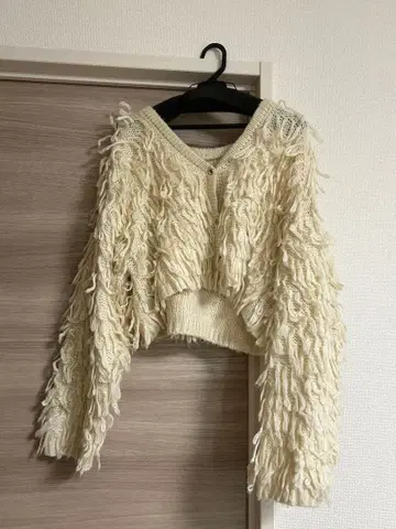루프 가디건 프린지 가디건 아이보리 미색