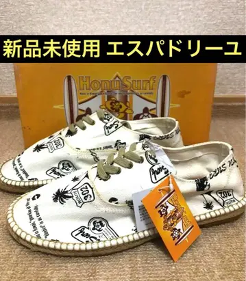 [미사용 새상품] 에스파드리유 하와이 패턴 슬립온 화이트 스니커즈 L