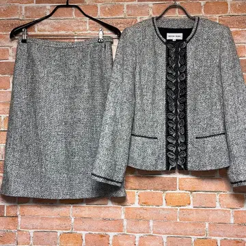 컨디션 최상 하나에모리 트위드 셋업 노카라 프릴 라메 믹스 40