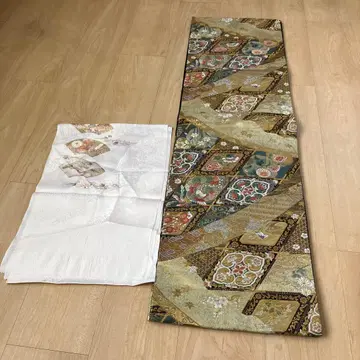 나고야 오비 다색 꽃무늬 기하학 패턴 전통 예복 기모노