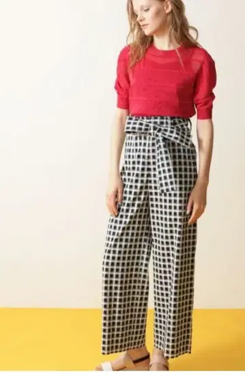 그레이스 콘티넨탈 체크 무늬 와이드 팬츠 F 사이즈 벨트 포함