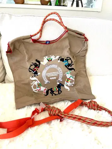 말 자수 에코백 베이지 스트랩 포함