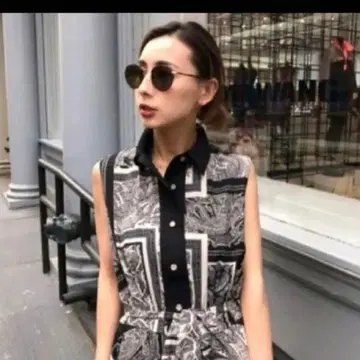 AMERI 페이즐리 무늬 슬리브리스 원피스