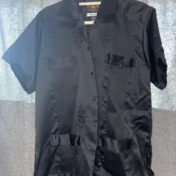 El General 새틴 반팔 셔츠 L 블랙