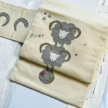 순수 실크 9치 나고야 오비 귀여운 쌍둥이 양