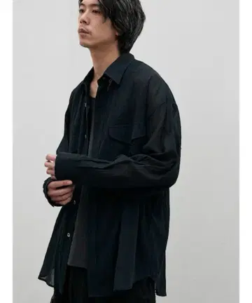 LIDNM WASHED VOILE SHEER SHIRT BLACK