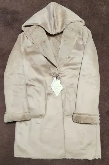 핑크 베이지 인조 모피 롱 코트 M