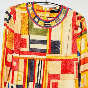 LEONARD 울 실크 기하학 프린트 긴팔 상의 M