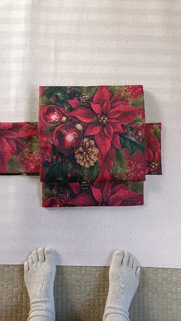 크리스마스 나고야 오비 포인세티아 빨강 초록