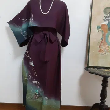 리메이크 기모노 롱 원피스 볼레로 포함 L 사이즈 순수 실크