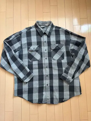 90s 플란넬 셔츠 미국제 블랙 그레이 블록 체크