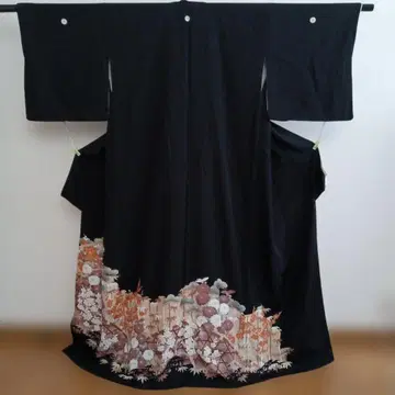 블랙 전통 예복 기모노 꽃무늬