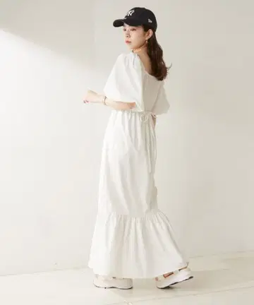 chico 화이트 롱 원피스 스퀘어 넥