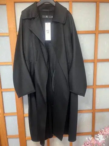 미사용 새상품 유니클로 질 샌더 캐시미어 블렌드 랩 롱 코트 블랙 M