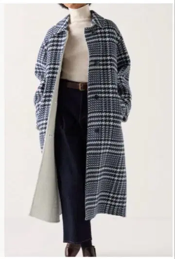 유니클로 울 블렌드 롱 코트 체크 새상품!