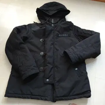 AVIREX 블랙 패딩 자켓 후드 부착