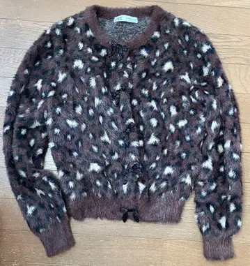 ZARA 인조 모피 자카드 니트 자켓 레오파드 무늬