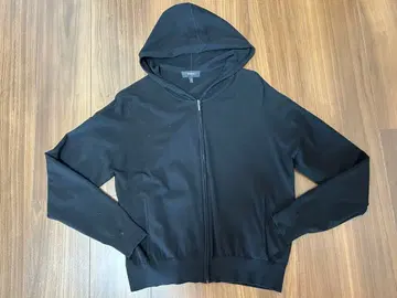 테리 블랙 후드 부착 후드티 S