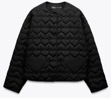 ZARA 하트 퀼팅 자켓 충전솜 하트 포켓 부착 블랙 M