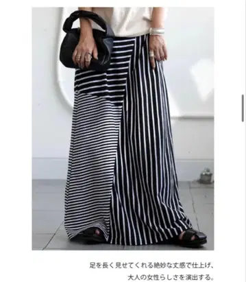 안티카 보더 무늬 플레어 스커트 블랙