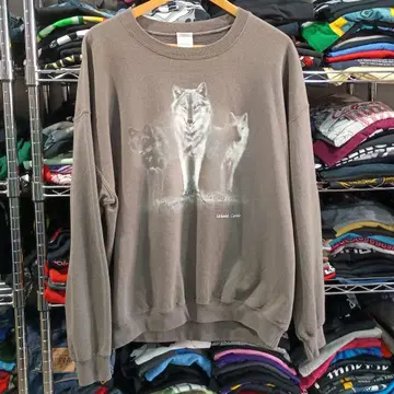 USA 구제 의류 동물 애니멀 늑대 맨투맨 차콜