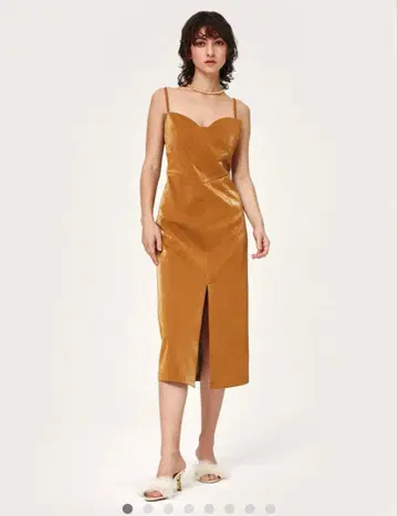 CIDER CAMEL LEATHER MIDI DRESS