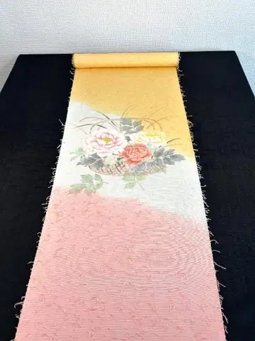 미사용 새상품 나고야 오비 옷감 미재단 (꽃무늬)