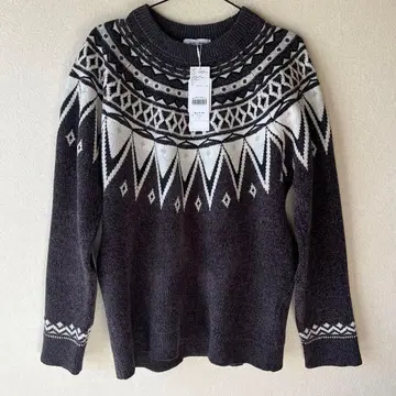 [택 포함 새상품] GLOBAL WORK 몰 니트 패턴 차콜 L 사이즈