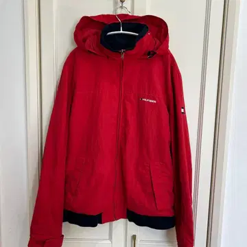 HILFIGER 후드 부착 레드 나일론 자켓