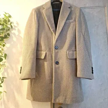 베이지 헤링본 체스터 코트 L