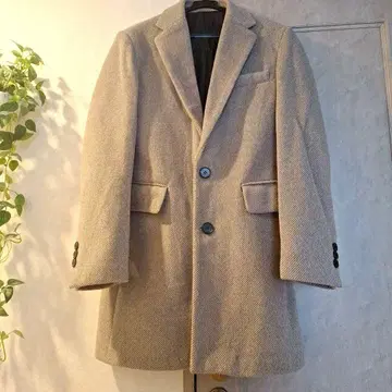 베이지 헤링본 체스터 코트 L