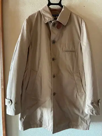 GREEN LABEL RELAXING 베이지 스텐카라 코트 체크 안감