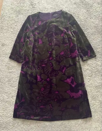 마리메꼬 그린 퍼플 벨로아 플라워 원피스 오부소매 마리메꼬