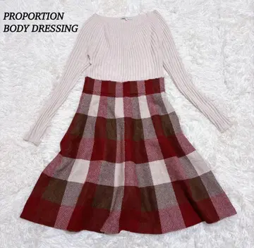 새상품급 프로포션 니트 원피스 [ L ] 허리밴딩 체크 무늬