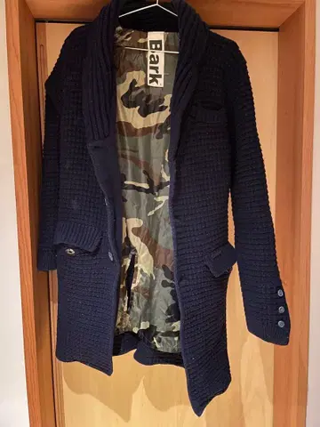 Bark 네이비 더플 코트 카모플라쥬 안감