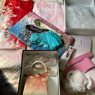 후리소데 세트 빨간색 꽃무늬