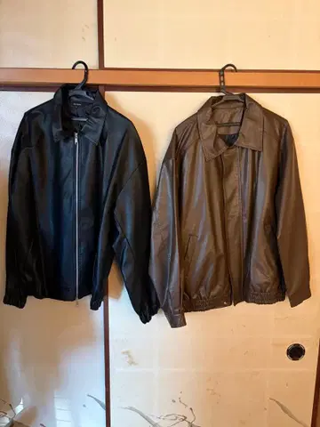 페이크 레더 자켓 블랙 컬러와 브라운 2벌 세트