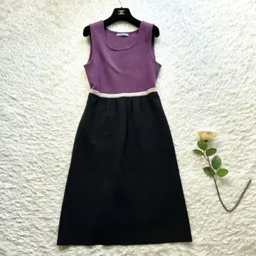 미사용급 띠어리 럭스 밀라노 리브 배색 니트 원피스 롱 38