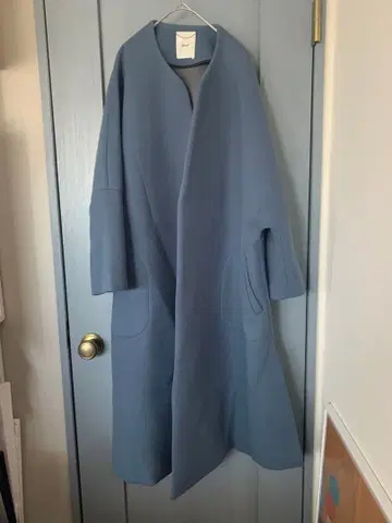 ebure 블루 본딩 롱 코트 슬릿 론 헤르만 38