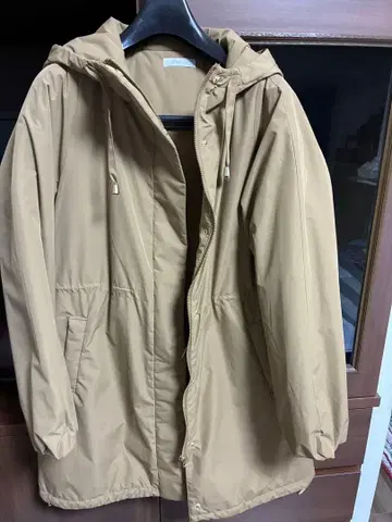 베이지 후드 부착 롱 코트 L 사이즈