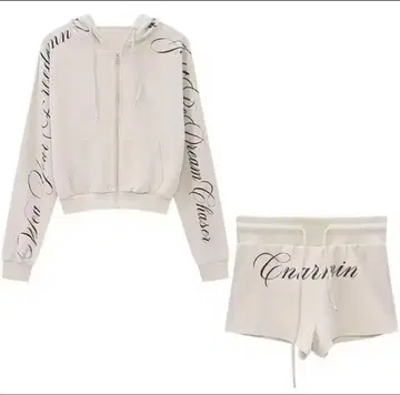 후드 부착 셋업 베이지