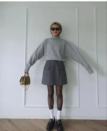 ELLIE 헤링본 스커트 그레이 M
